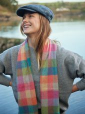 Irish Wool Scarf Long - Green Pink Orange Teal Block Beck