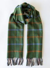 Merino Luxury Wool Scarf - Green Rust Orange Blue Check