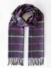 Merino Luxury Wool Scarf Purple Pink Green Beige Check