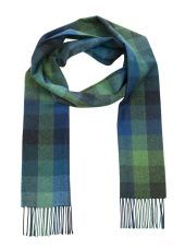 Irish Wool Scarf Long - Turquoise Green Blue Block