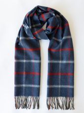 Merino Luxury Wool Scarf - Blue Red Sky Beige Check