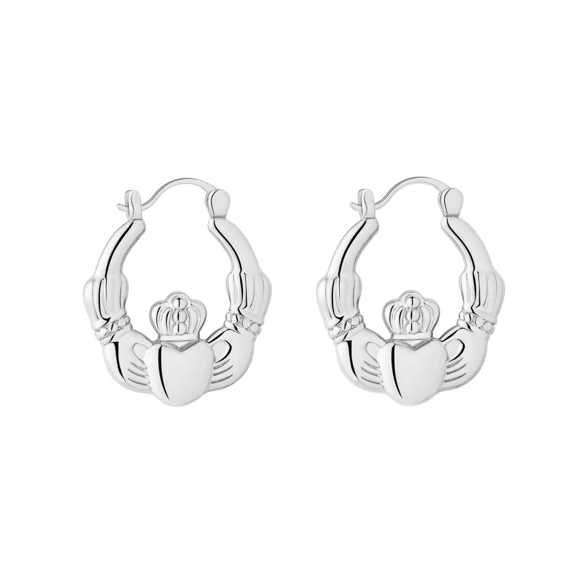 Rhodium Plated Claddagh Hoop Earrings