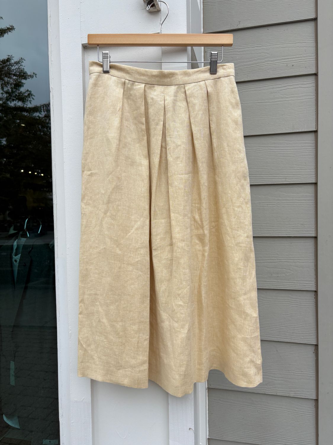 Linen Aline Skirt with Pleats - Cream