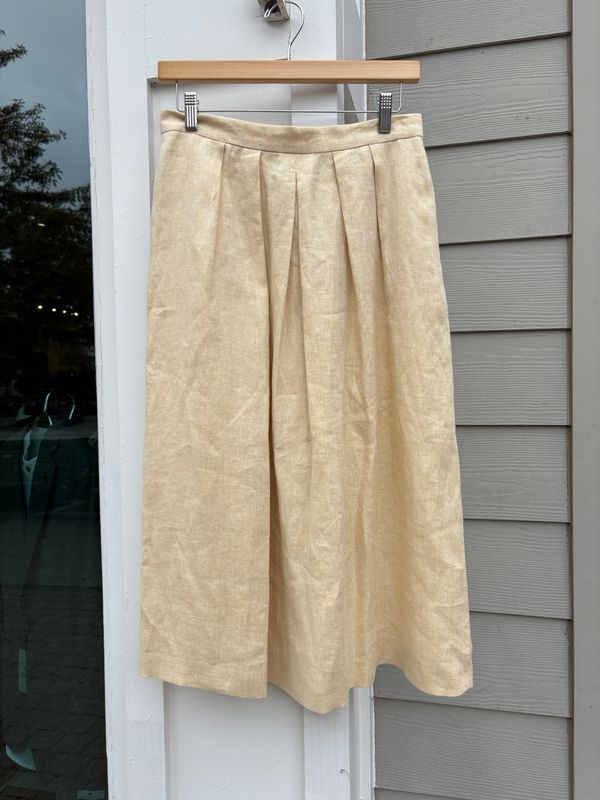 Linen Aline Skirt with Pleats - Cream