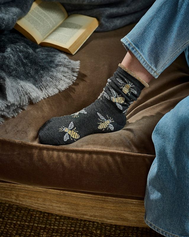 Avoca Navy Glitter Bees Ankle Socks