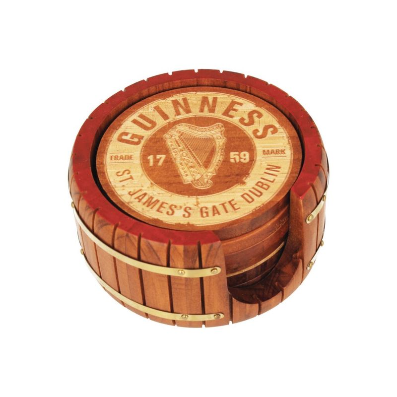 Guinness Wooden Barrel Coaster Set - 6 Pack
