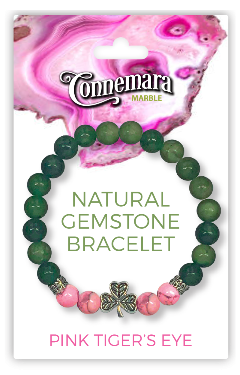 Pink Tigers Eye Gemstone And Marble Bracelet