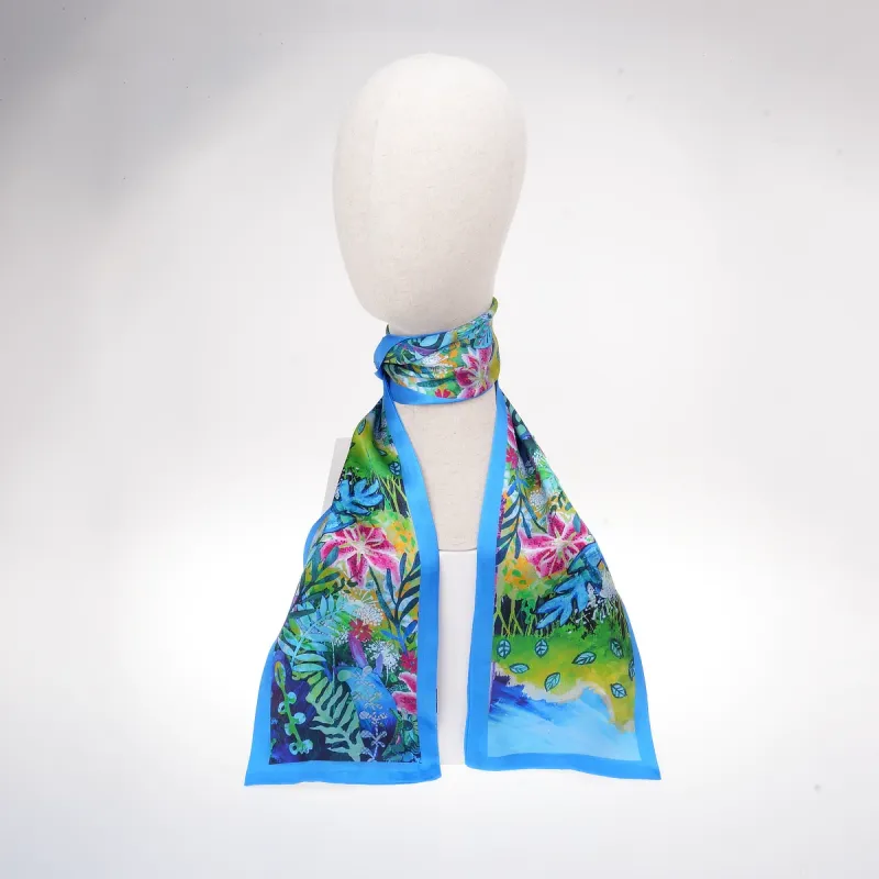 100% Mulberry Silk Scarf - Lilies in the Summer