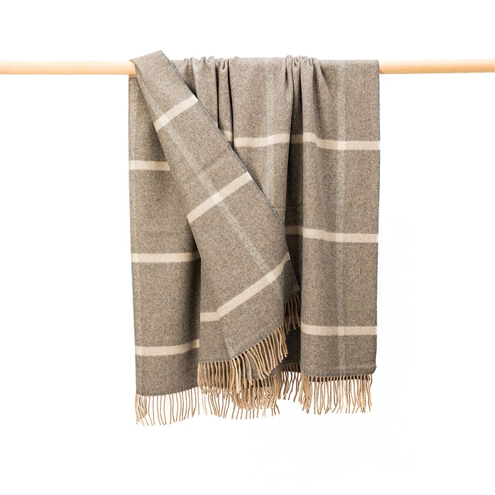Wool Angora Throw Grey Silver Windowpane Check