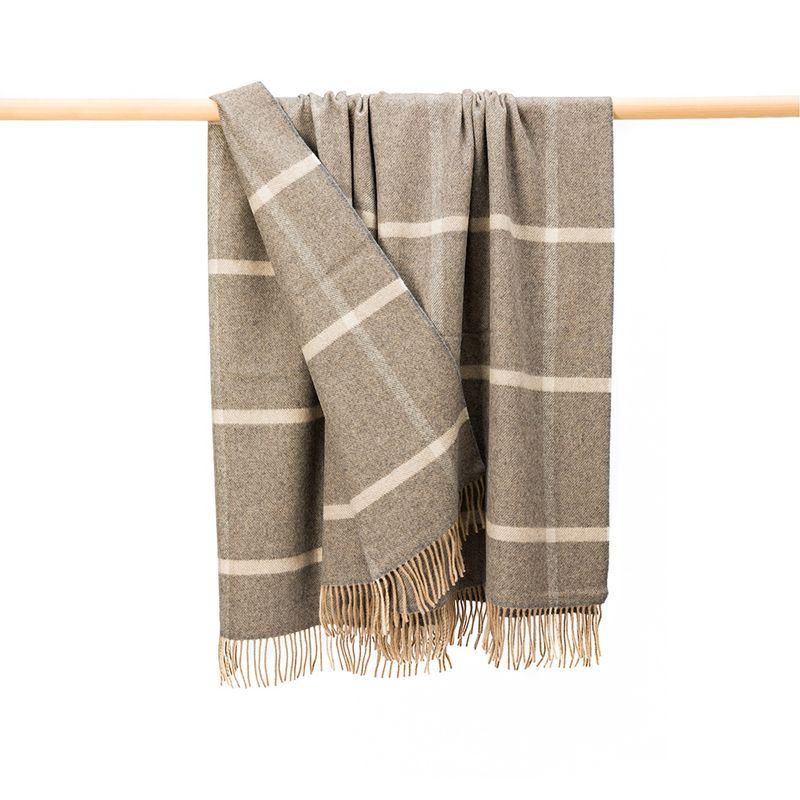 Wool Angora Throw Grey Silver Windowpane Check