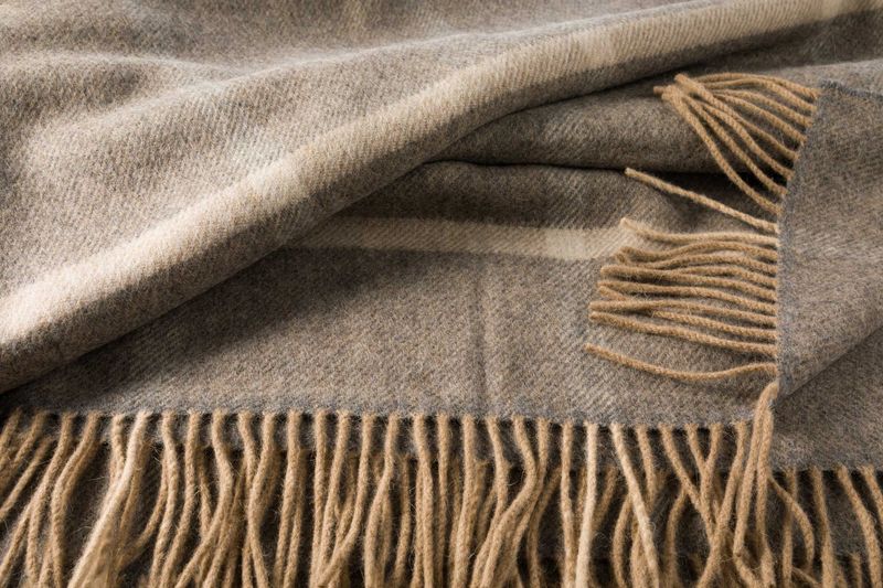 Wool Angora Throw Grey Silver Windowpane Check