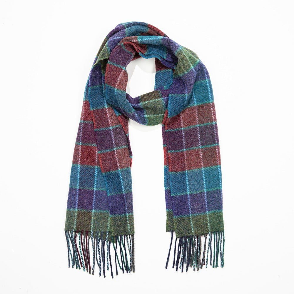 Irish Wool Scarf Short Teal Red Purple Check