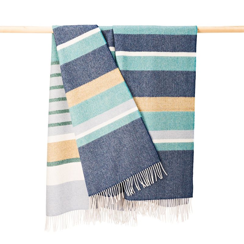 Merino Lambswool Blanket Blue Stripe