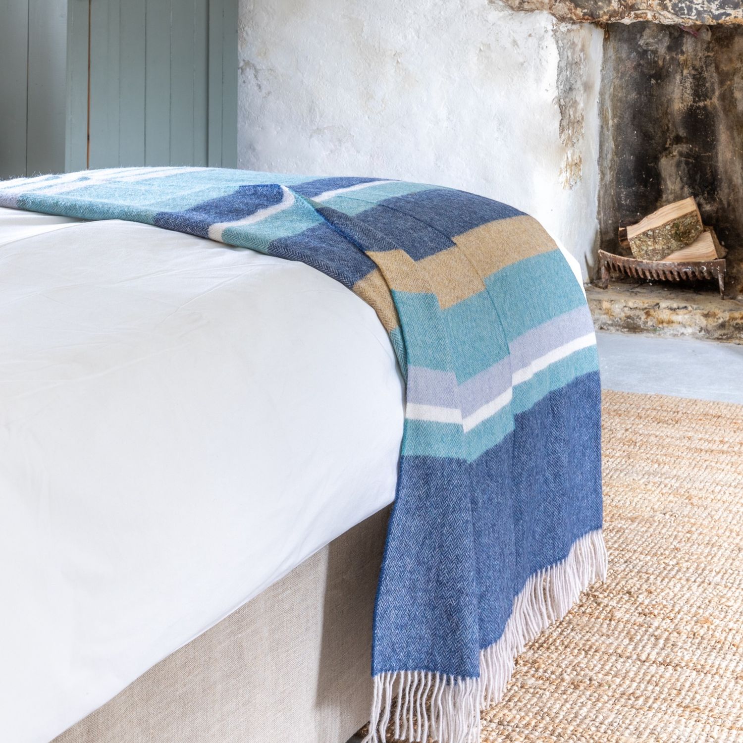 Merino Lambswool Blanket Blue Stripe
