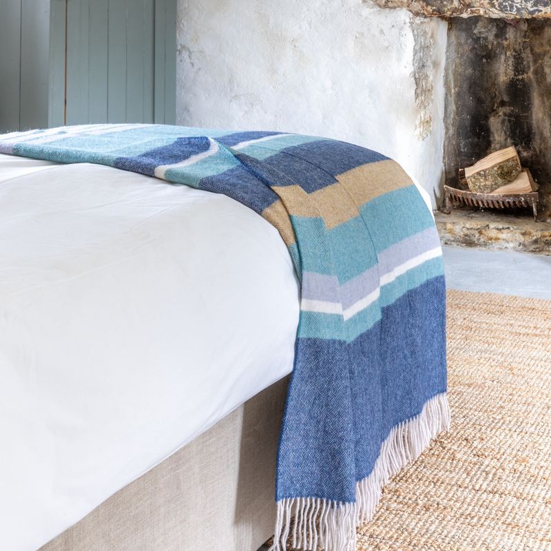 Merino Lambswool Blanket Blue Stripe