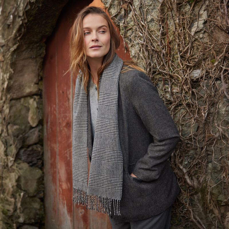 Irish Wool Scarf Short Black And White Glencheck