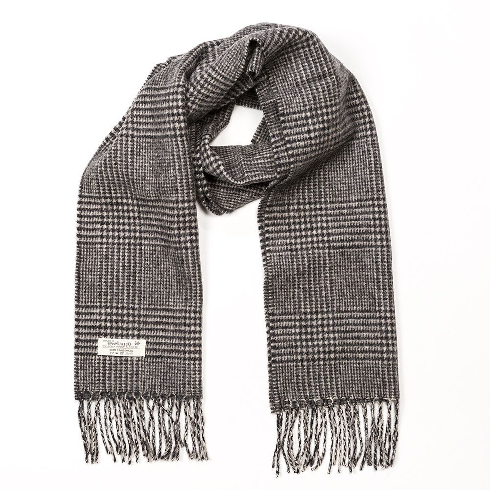 Irish Wool Scarf Short Black And White Glencheck