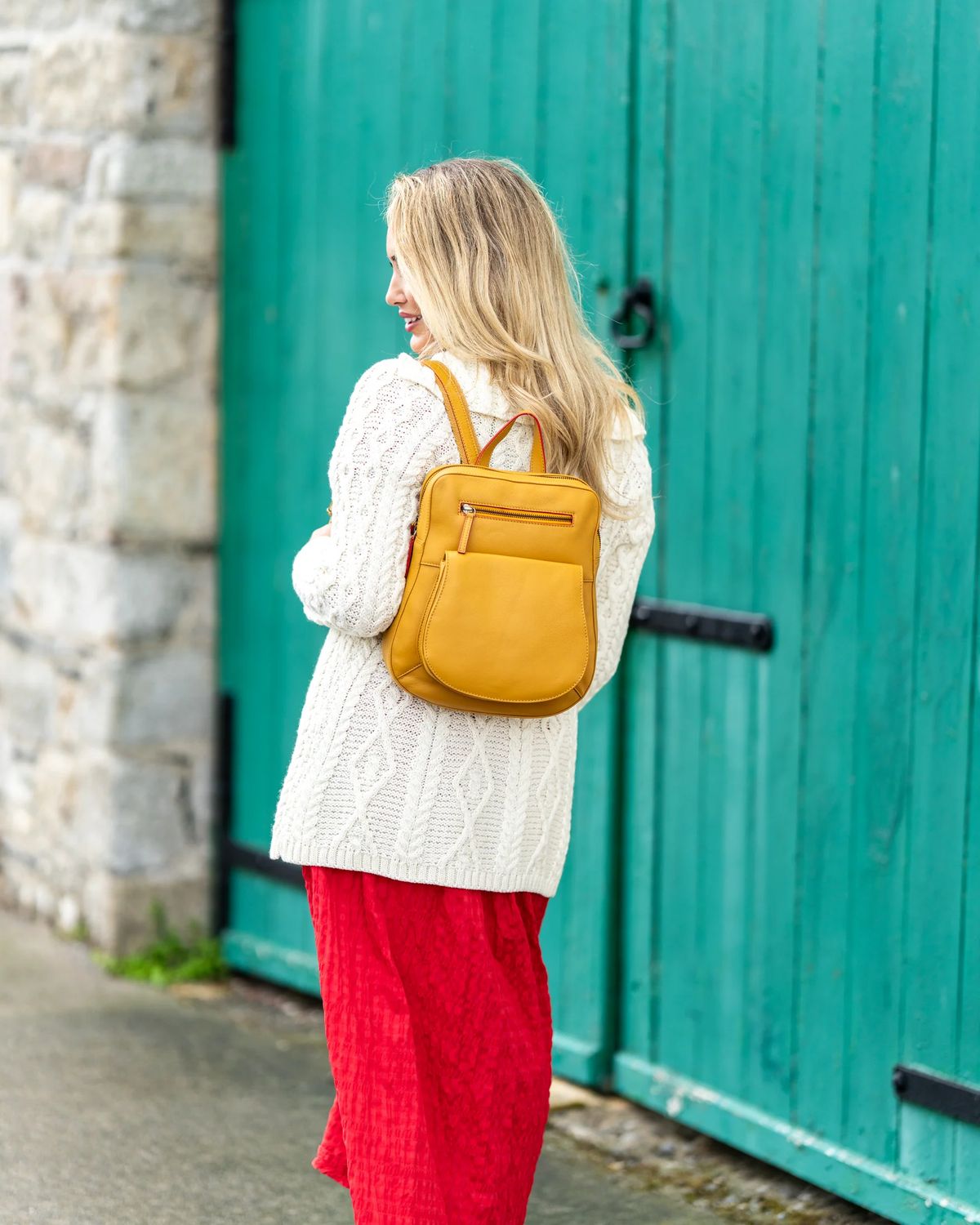 Backpack with Zip and Pocket - Mustard