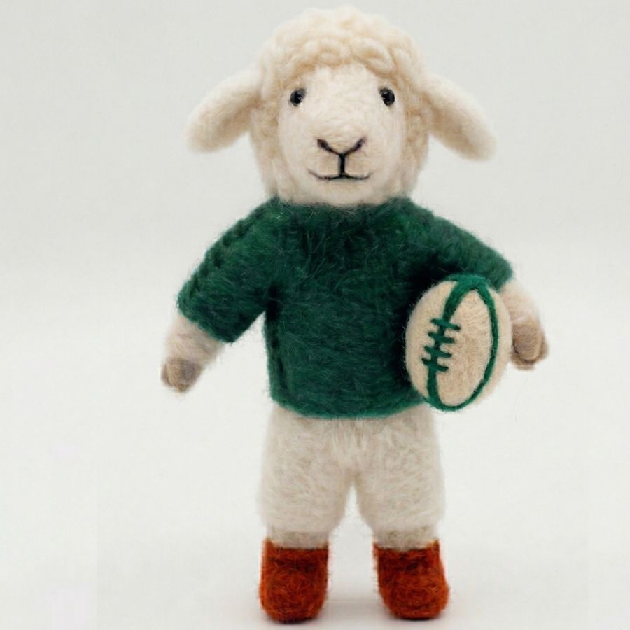 Handmade Wool Felt Sheep - James the Rugby Player