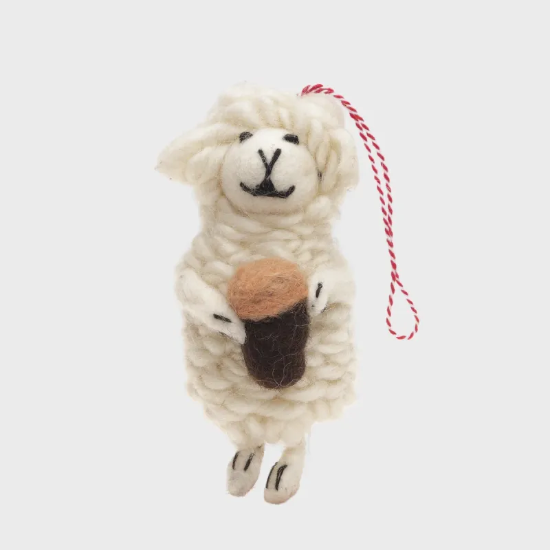 Handmade Wool Felt Sheep - Shane holding Guinness