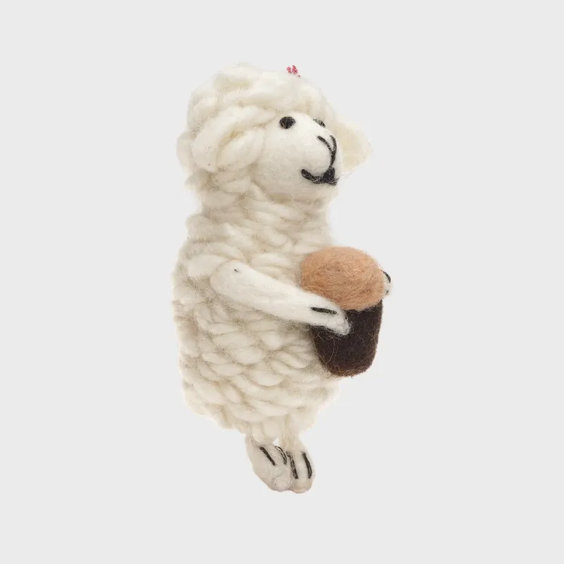 Handmade Wool Felt Sheep - Shane holding Guinness