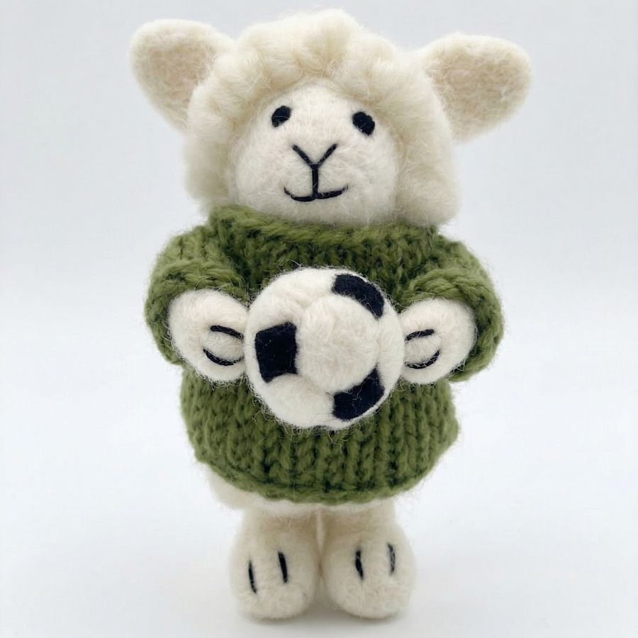 Handmade Wool Felt Sheep -  Cían Holding Football