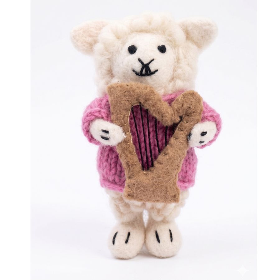 Handmade Wool Felt Sheep - Róisín the Harp Girl