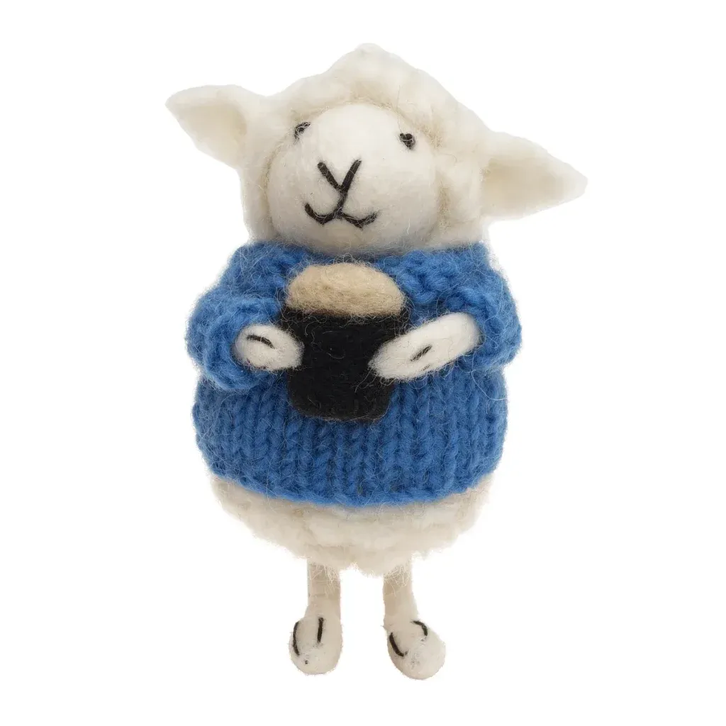 Handmade Wool Felt Sheep - Seamus Holding Beer