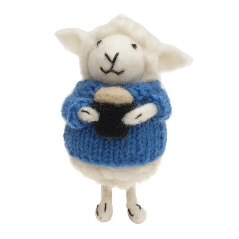 Handmade Wool Felt Sheep - Seamus Holding Beer