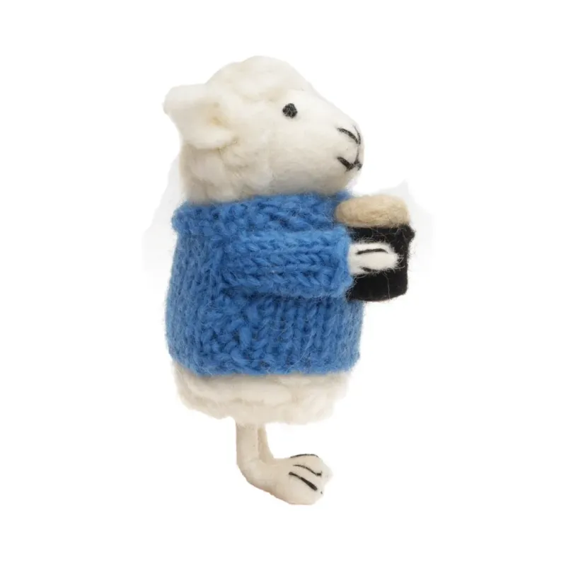 Handmade Wool Felt Sheep - Seamus Holding Beer