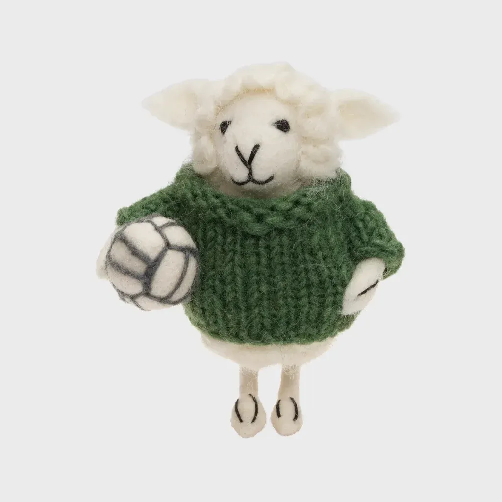 Handmade Wool Felt Sheep - Rónán Holding Gaelic Football