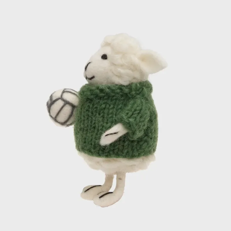 Handmade Wool Felt Sheep - Rónán Holding Gaelic Football