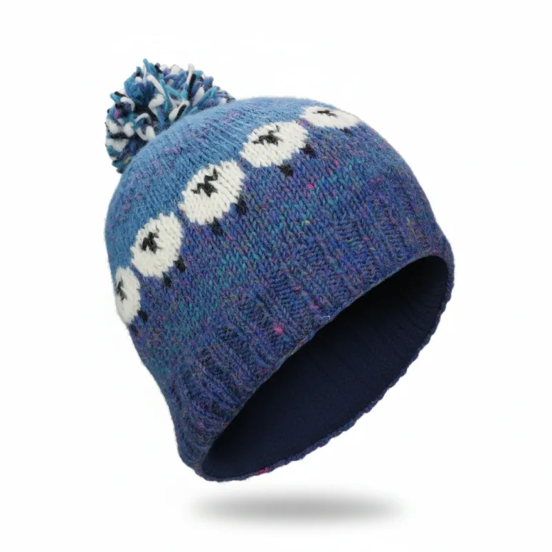 Pure Wool Unisex Sheep Bobble Beanie - Denim Blue
