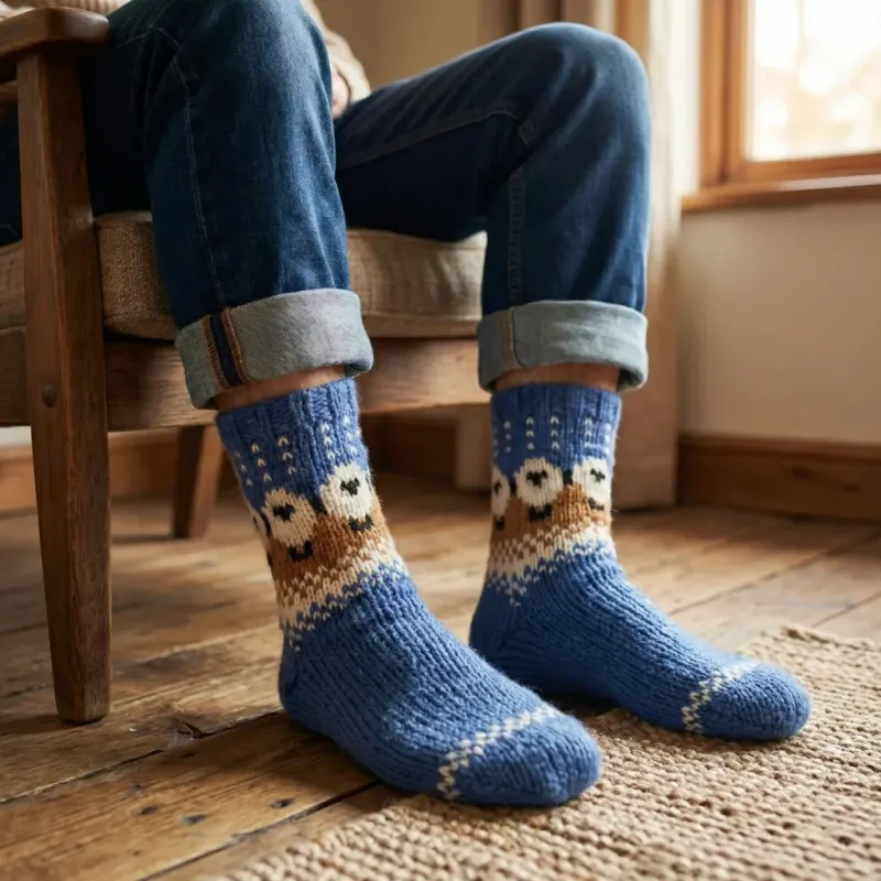 Pure Wool Hand Knit Mens Sheep Socks