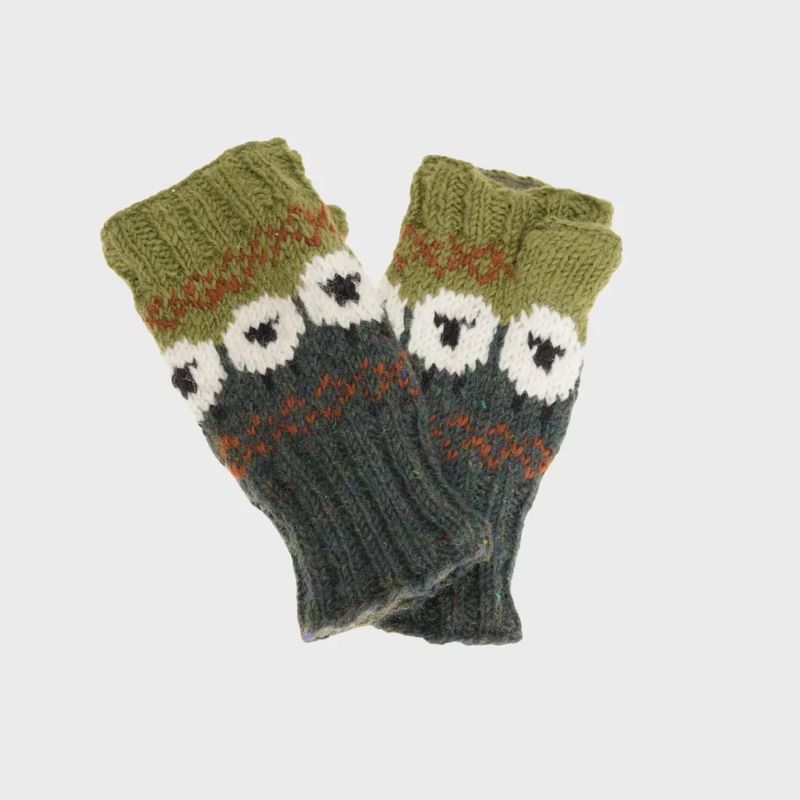 Pure Wool Hand Knitted Fingerless Handwarmers - Dark Green