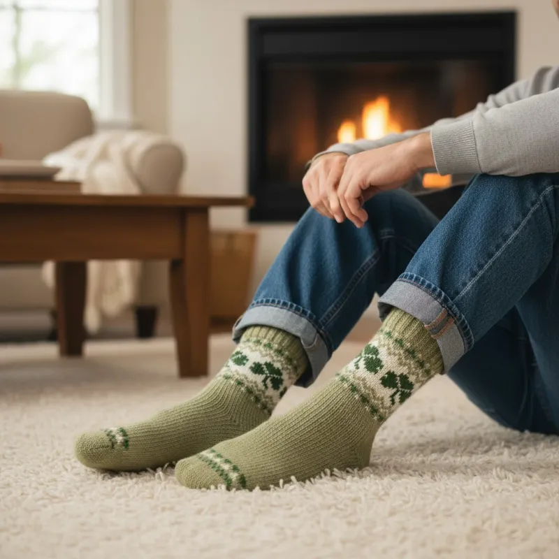 Pure Wool Mens Fleece Lined Shamrock Socks
