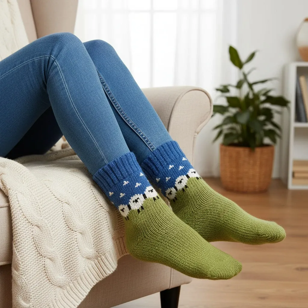 Pure Wool Fleece Lined Sheep Socks - Blue Green