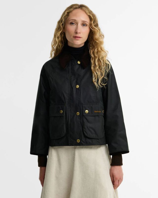Barbour Cropped Beadnell Wax Jacket - Sage Green