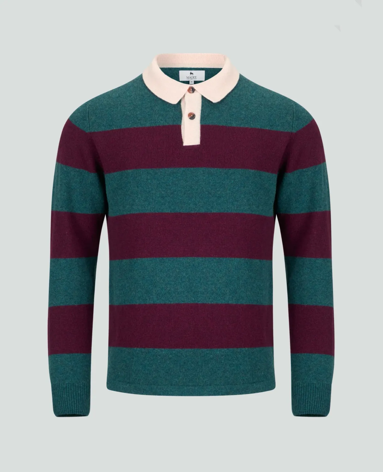 Jonathan Dark Cedar Green &amp; Mulberry Red Knitted Rugby Shirt