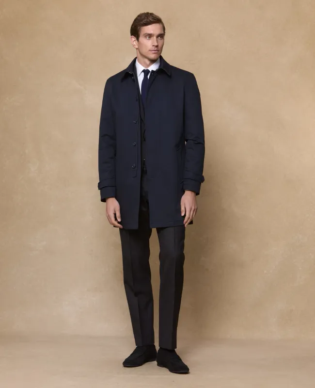 Magee Raincoat with Donegal Tweed Trim - Navy