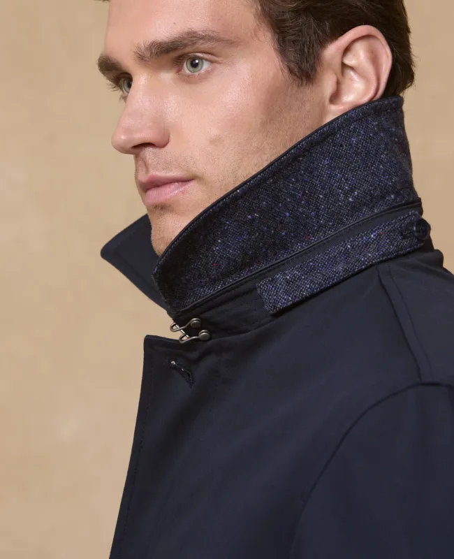 Magee Raincoat with Donegal Tweed Trim - Navy