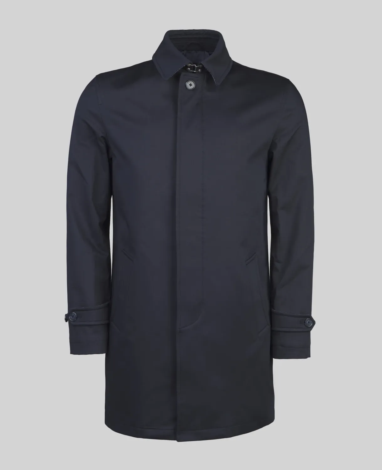 Magee Raincoat with Donegal Tweed Trim - Navy, Size: 38