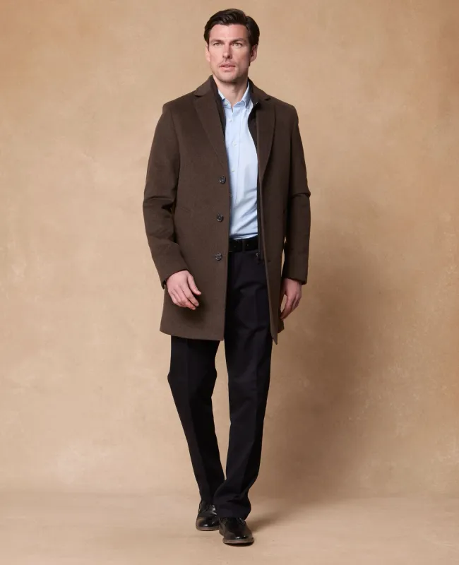 Cork Chocolate Brown Wool Blend Covert Coat