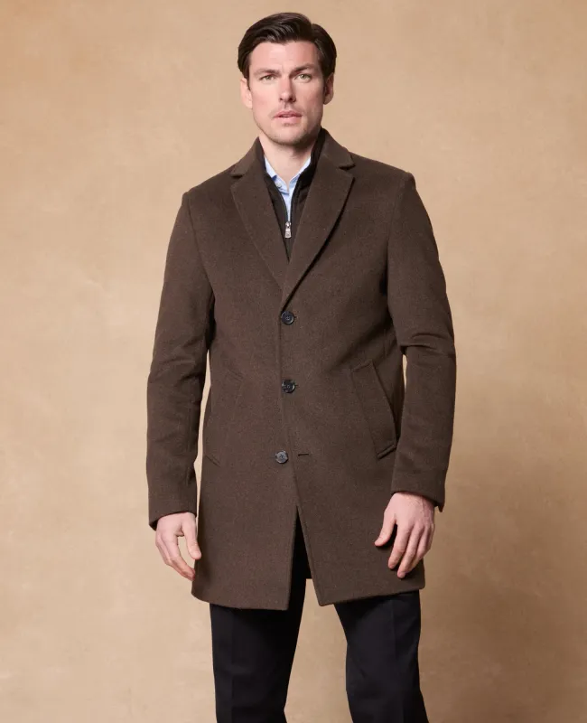 Cork Chocolate Brown Wool Blend Covert Coat