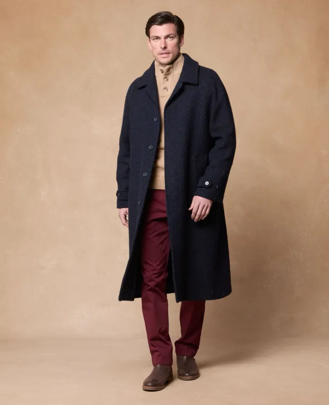 Corrib Donegal Tweed Overcoat in Navy Herringbone