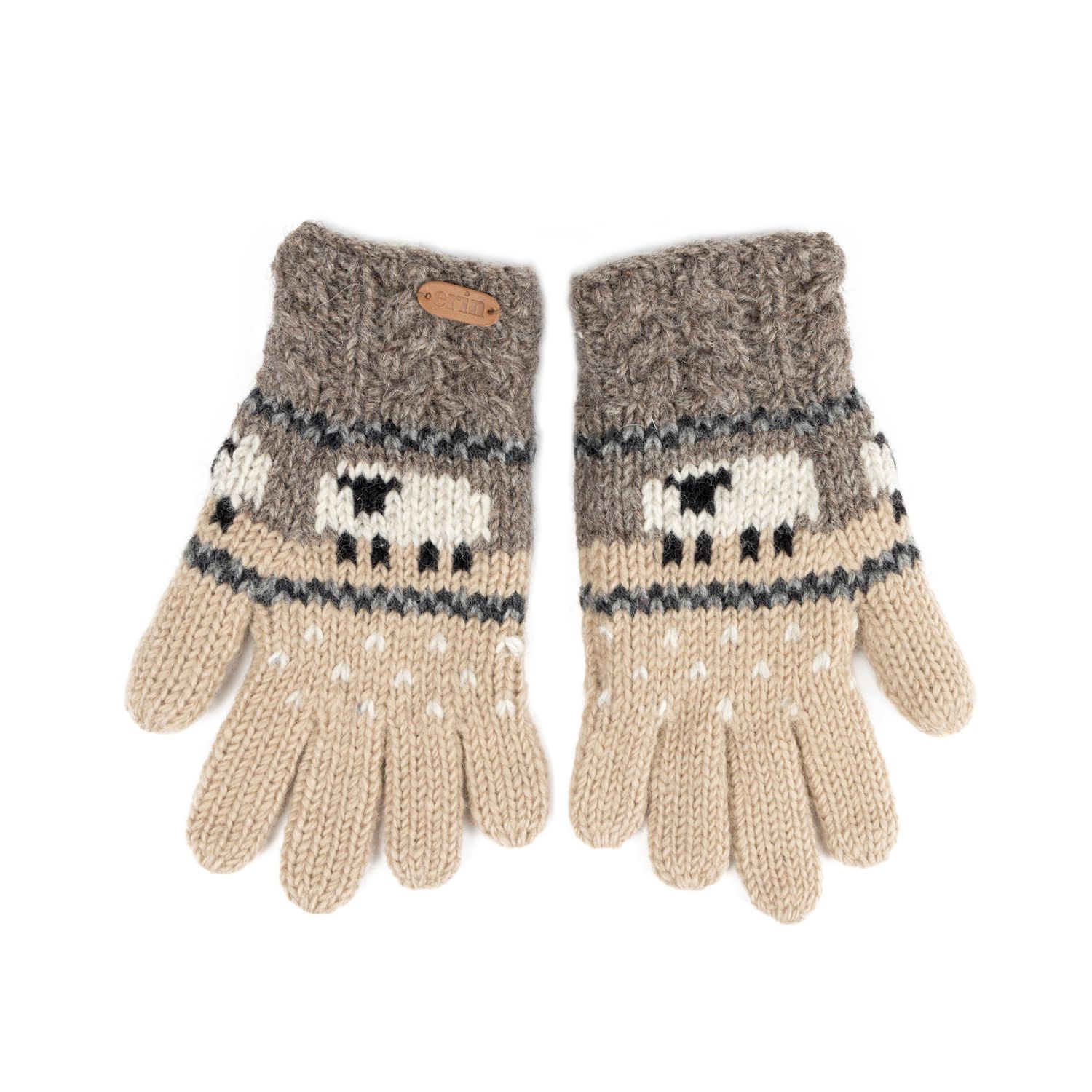 Aran Sheep Cable Gloves - Grey/Beige