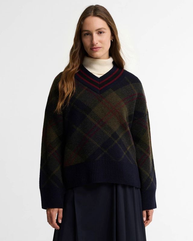 Barbour Shae V-Neck Tartan Wool Jumper