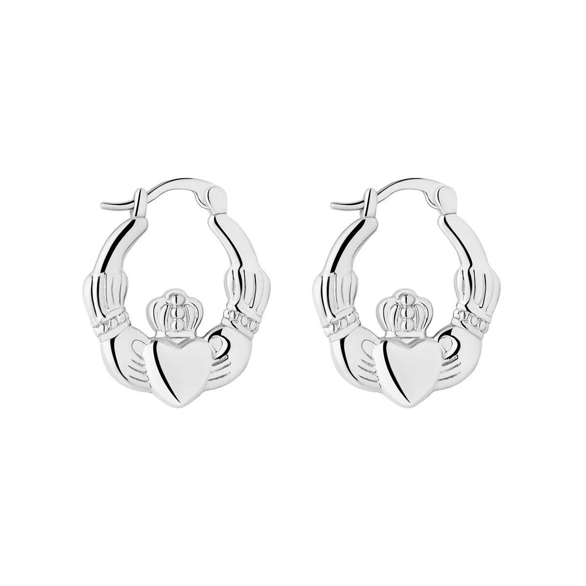 Small Claddagh Hoops - Rhodium Plated