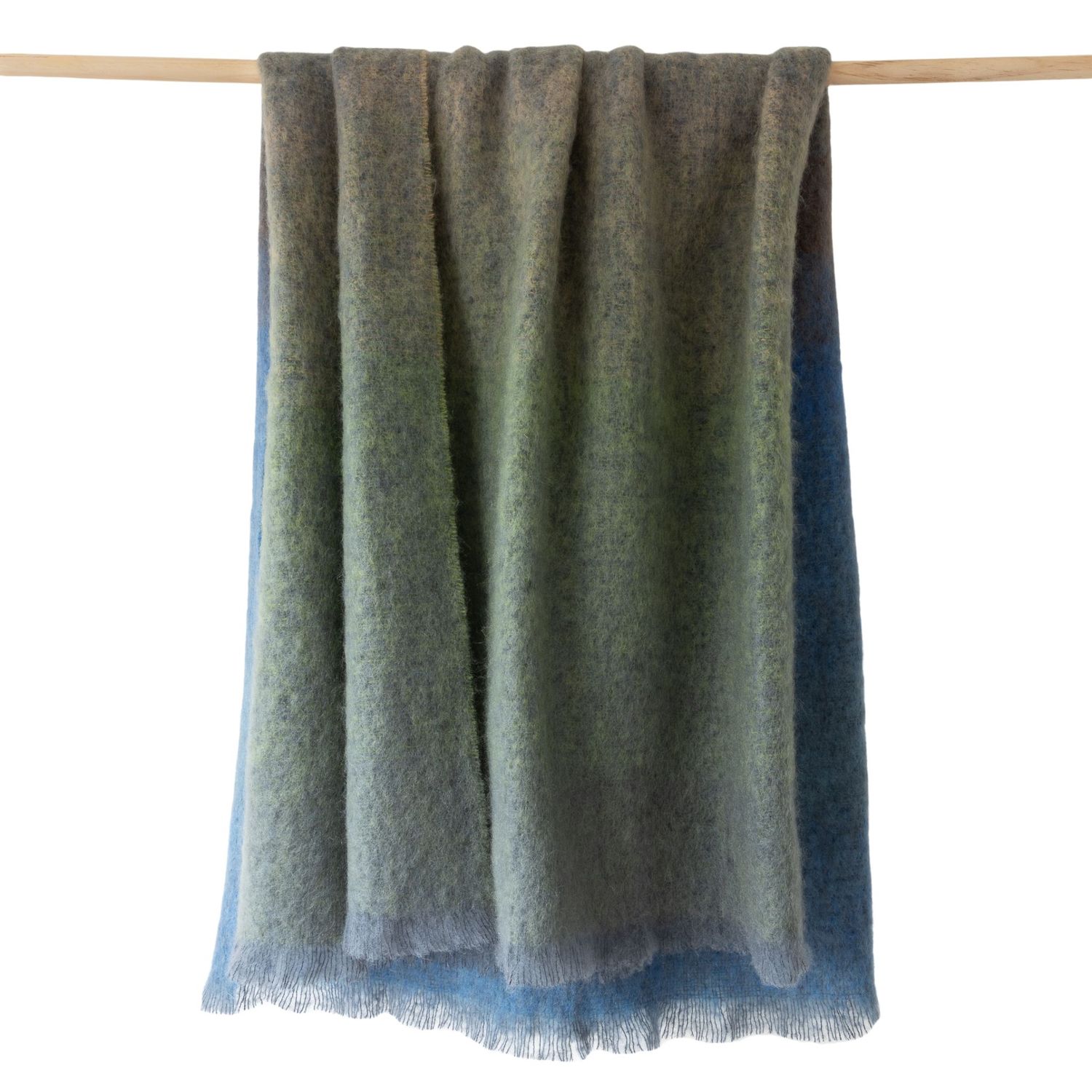 John Hanly Mohair Throw - Blue Brown Khaki Green Mix Diffused Stripe