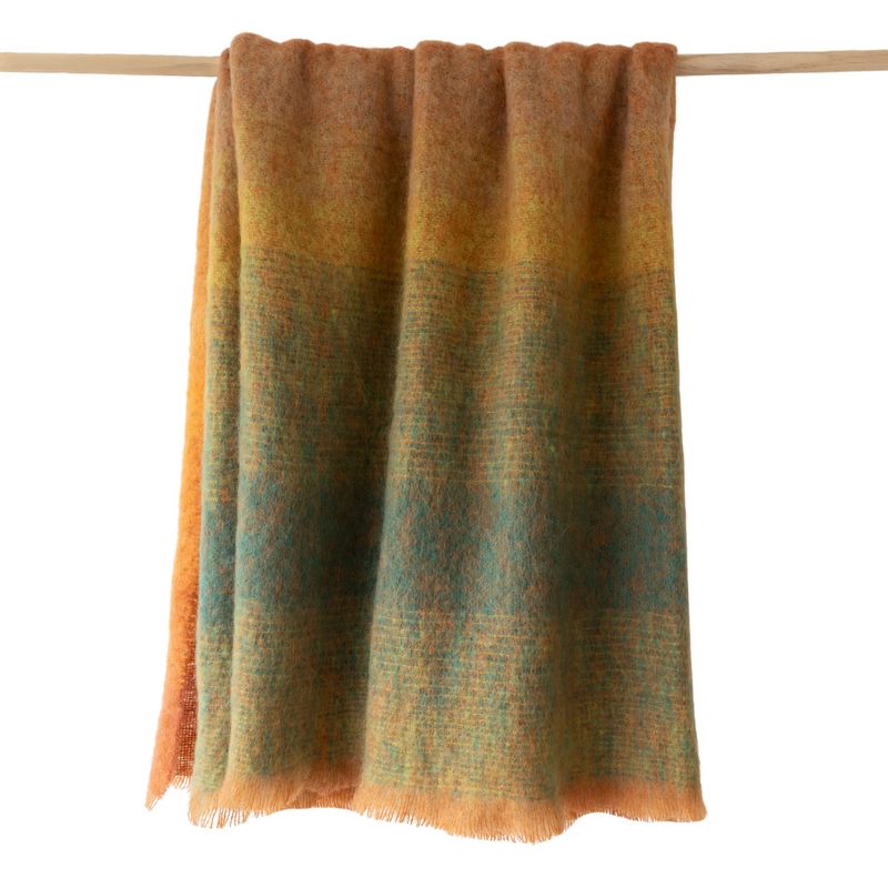 John Hanley Mohair Throw - Green Maple Orange Mix Diffused Stripe